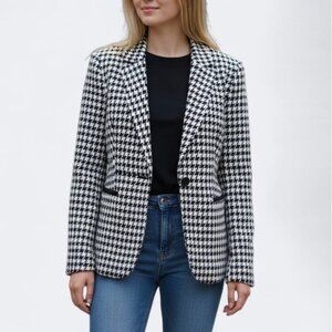 Express Houndstooth Wool Blend Blazer Jacket Black White Academia Womens 12